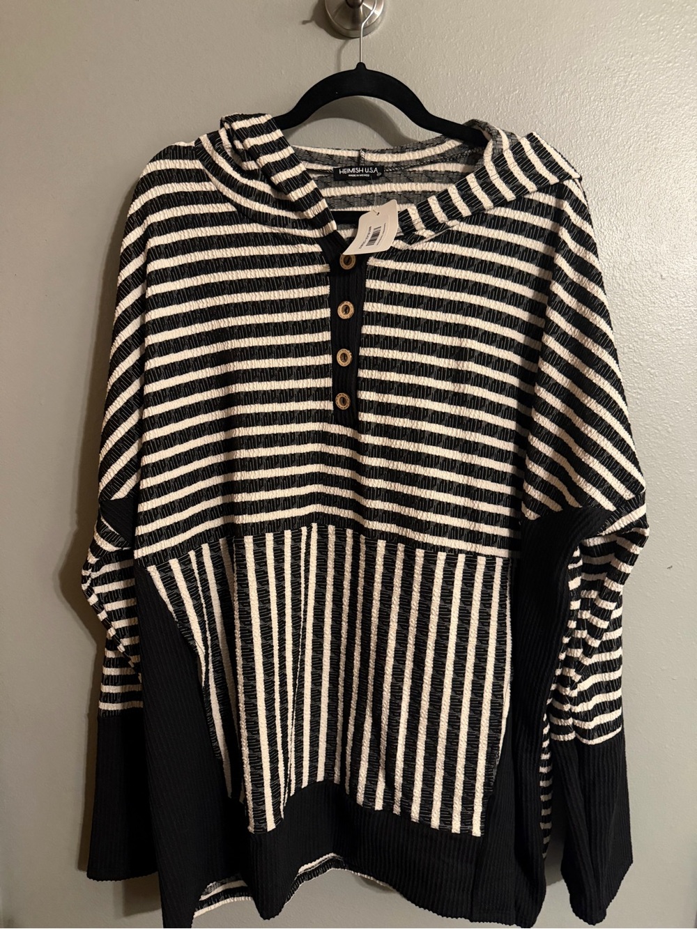 HEIMISH USA Black & White Striped Hooded Pullover